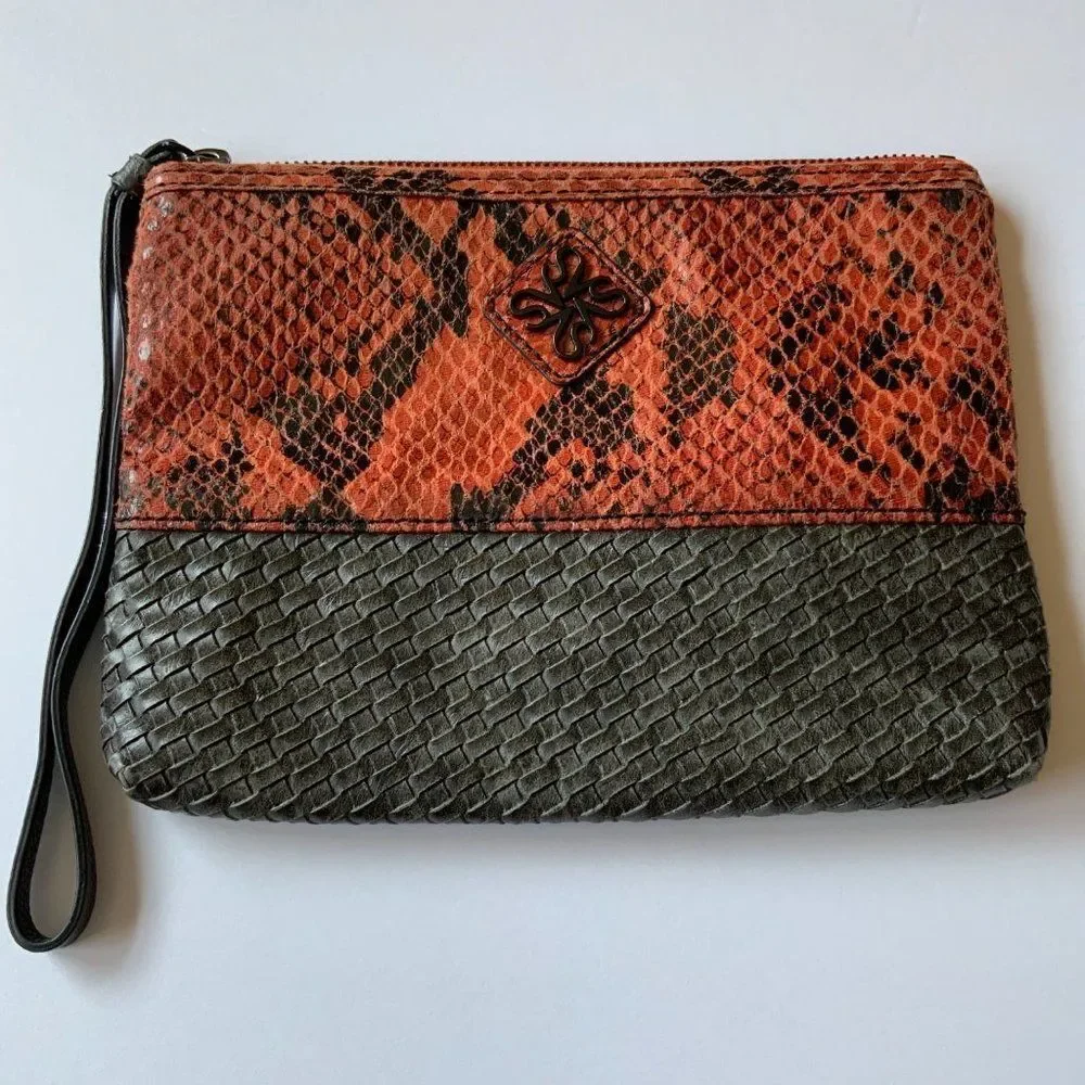 Simply Vera Vera Wang Vegan Leather Rust Orange Grey Snakeskin Print Wristlet